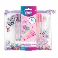 Butterfly Glitter Pouch and 12K Pen